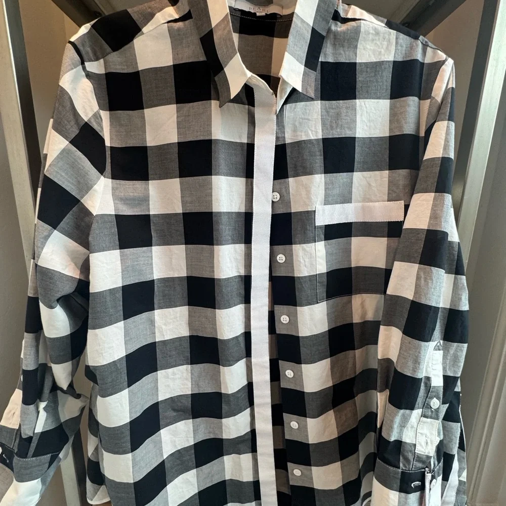 Black & White Buffalo Check Button-Front Blouse - Picture 1 of 9